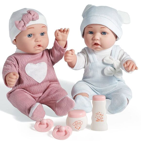 12'' Twins Baby Doll Playset With Accessories Includes Boy And Girl Dolls, 2 Po